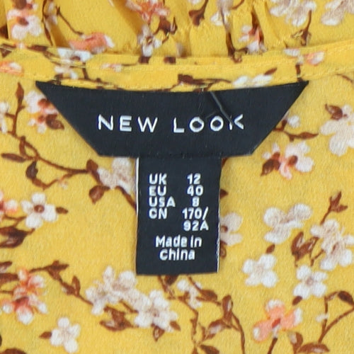 New Look Women's Yellow Floral Wrap Blouse Size 12