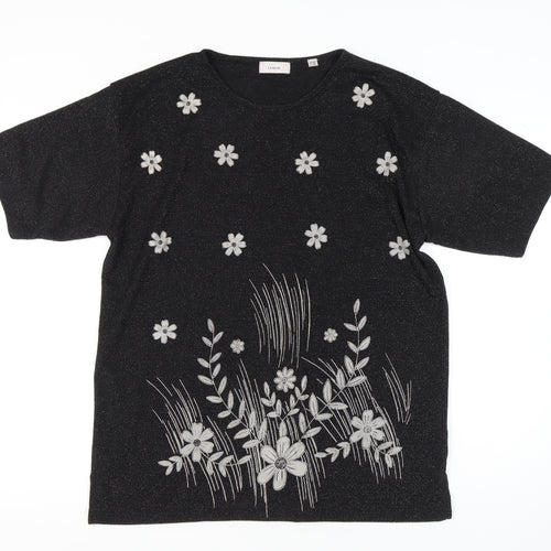 La Reine Women's Black Embroidered T-Shirt L/XL