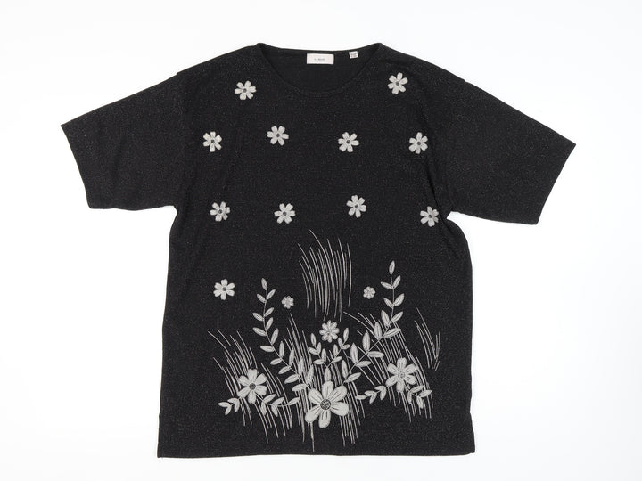 La Reine Women's Black Embroidered T-Shirt L/XL