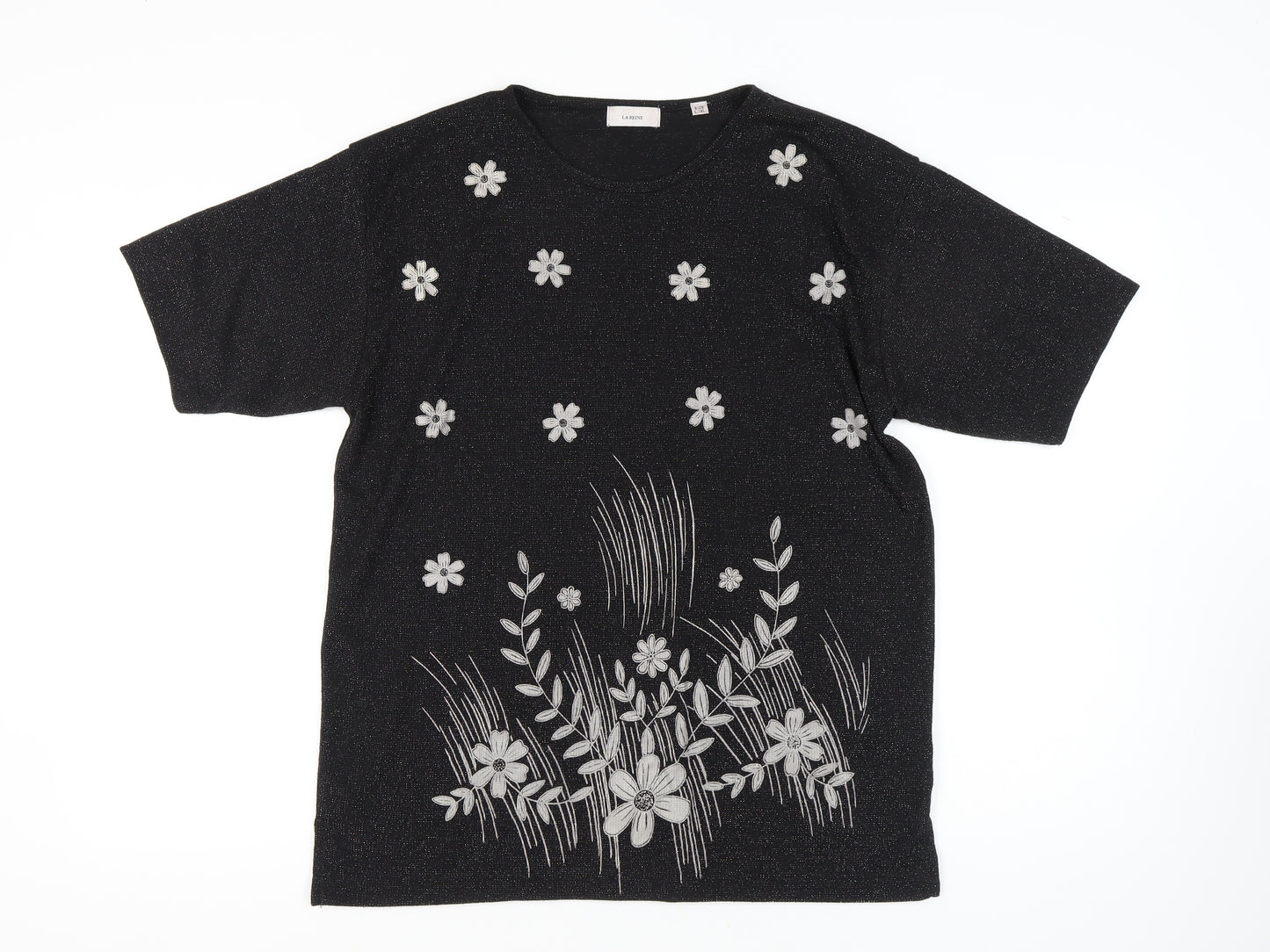 La Reine Women's Black Embroidered T-Shirt L/XL