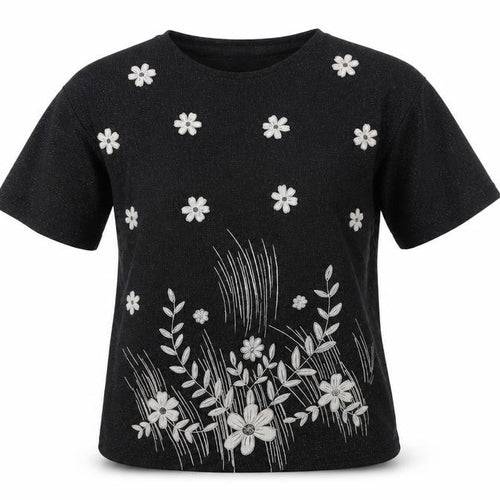 La Reine Women's Black Embroidered T-Shirt L/XL