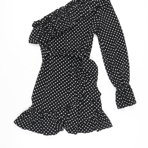 Nasty Gal Women's Black Polka Dot Wrap Dress Size 10