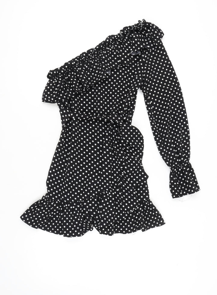 Nasty Gal Women's Black Polka Dot Wrap Dress Size 10