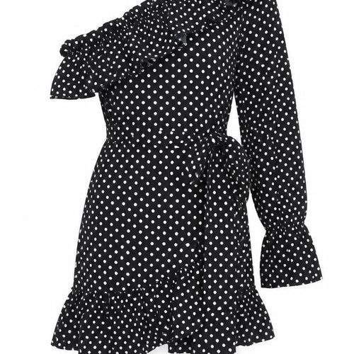 Nasty Gal Women's Black Polka Dot Wrap Dress Size 10