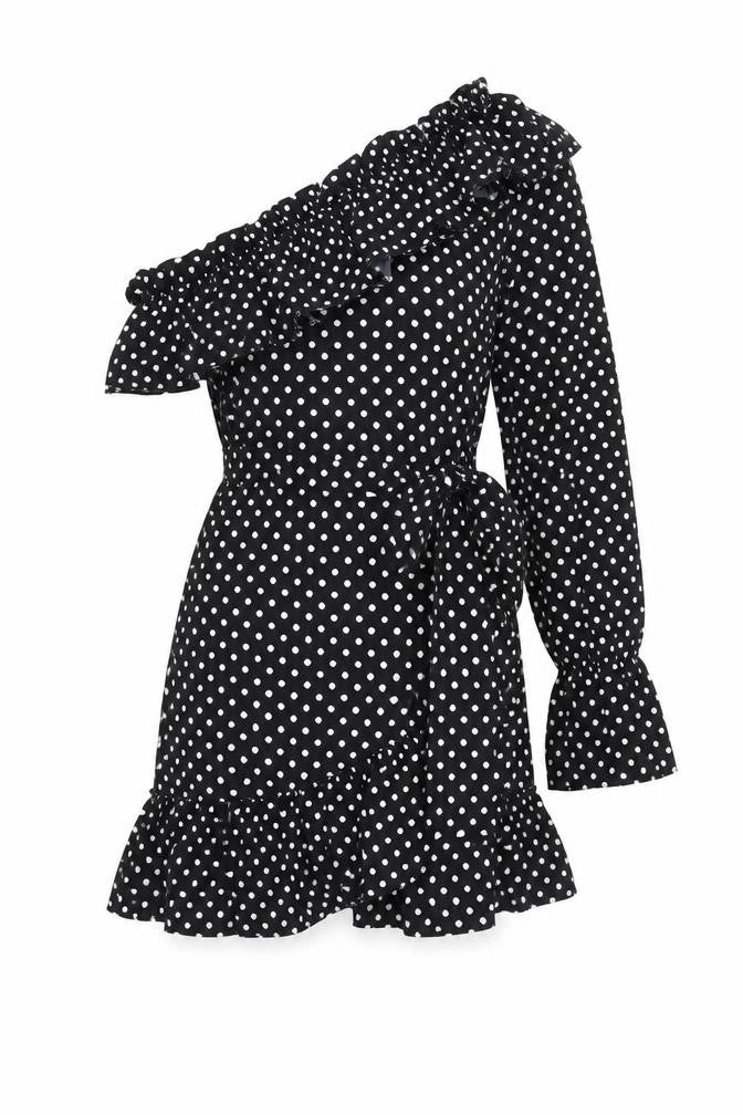 Nasty Gal Women's Black Polka Dot Wrap Dress Size 10