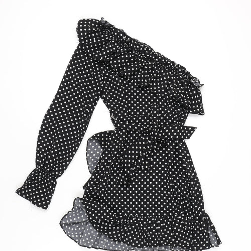 Nasty Gal Women's Black Polka Dot Wrap Dress Size 10