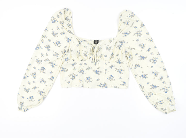Urban Outfitters Floral Ivory Cropped Blouse L