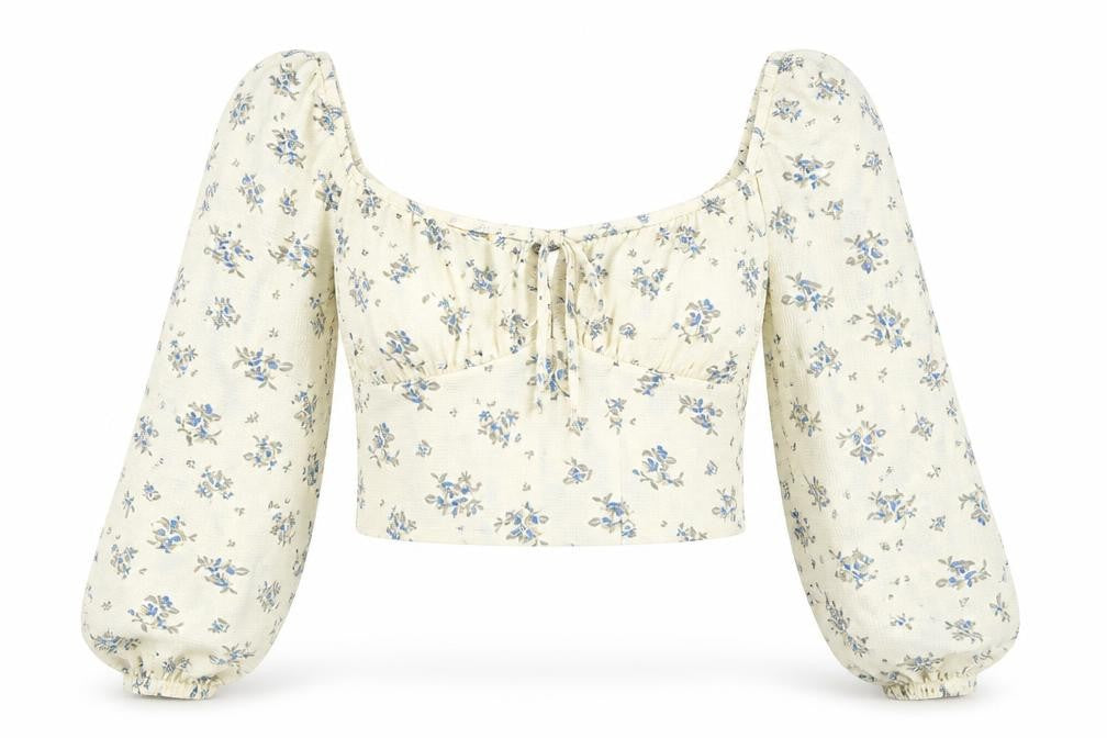 Front view of Urban Outfitters Floral Ivory Cropped Blouse L