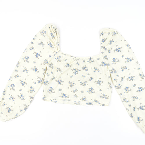 Urban Outfitters Floral Ivory Cropped Blouse L