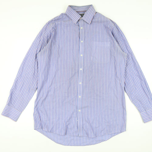 Marks and Spencer Men's Blue Striped Shirt 16.5in Classic Fit