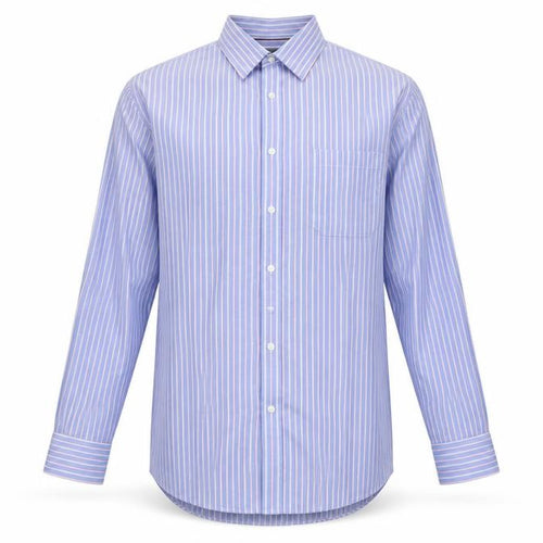 Marks and Spencer Men's Blue Striped Shirt 16.5in Classic Fit
