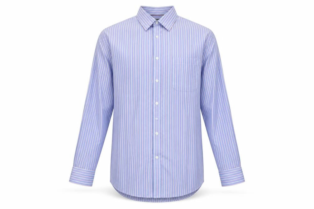 Marks and Spencer Men's Blue Striped Shirt 16.5in Classic Fit