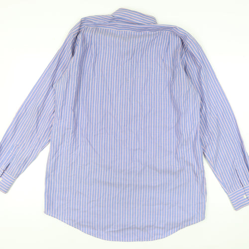 Marks and Spencer Men's Blue Striped Shirt 16.5in Classic Fit