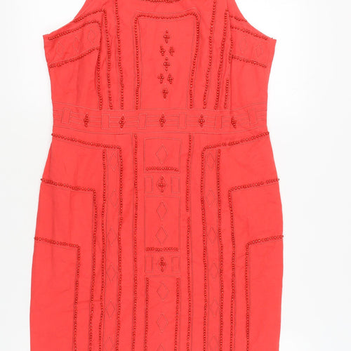 Monsoon Women's Red Beaded Sheath Dress, Size 14