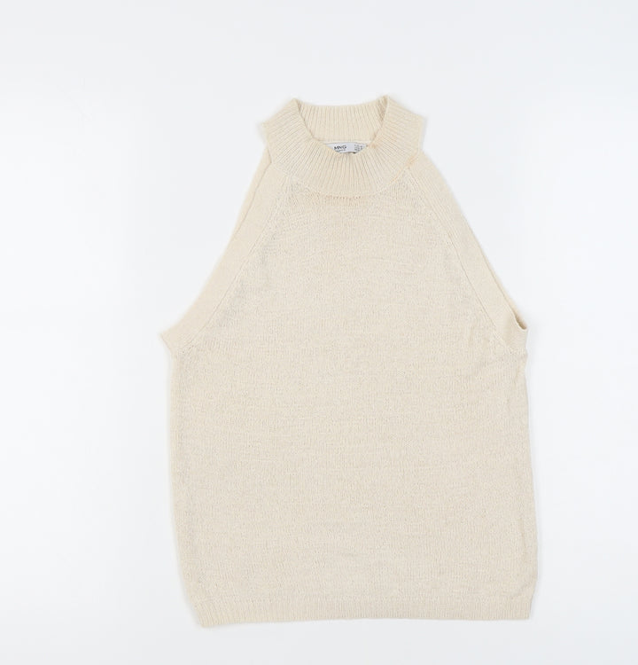 MNG Basics Women's Beige Sleeveless Mock Neck Tank