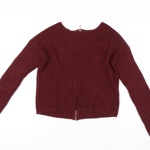 New Look Women Red Waffle-Knit Jumper Size 12