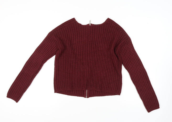 New Look Women Red Waffle-Knit Jumper Size 12