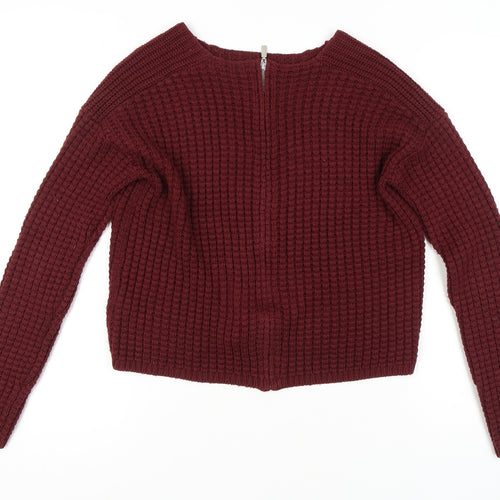 New Look Women Red Waffle-Knit Jumper Size 12