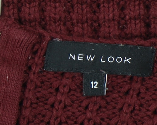 New Look Women Red Waffle-Knit Jumper Size 12