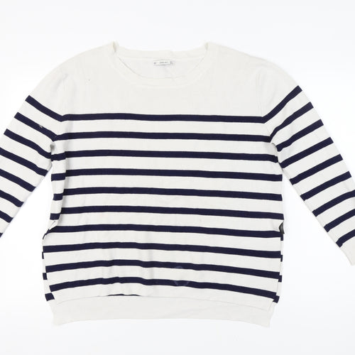 Zara Women’s White Striped Pullover Jumper, L