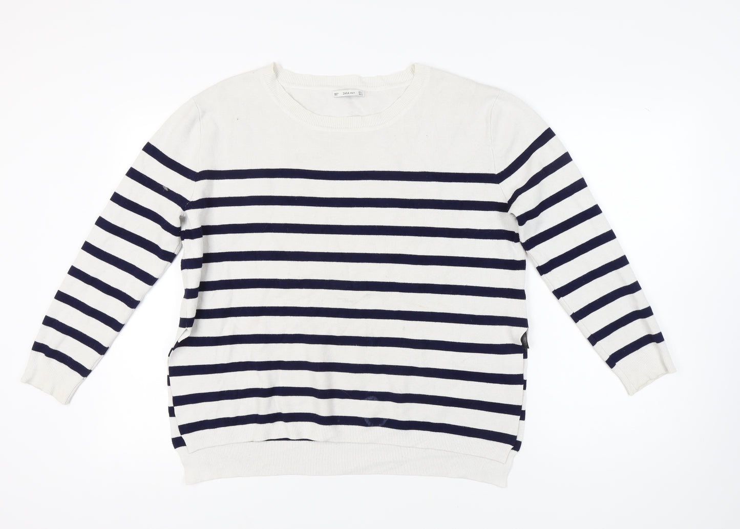 Zara Women’s White Striped Pullover Jumper, L
