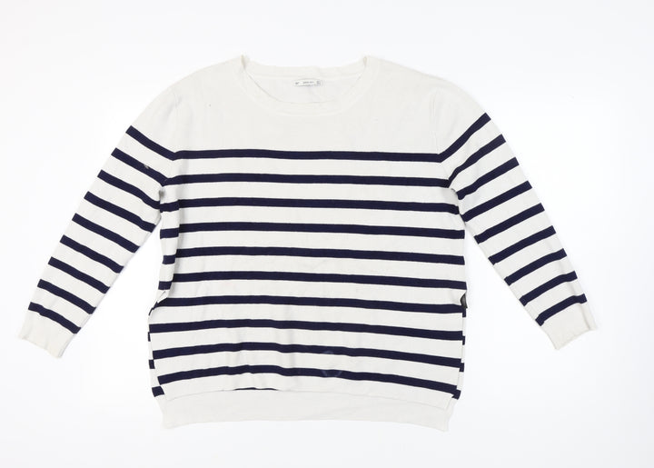 Zara Women’s White Striped Pullover Jumper, L