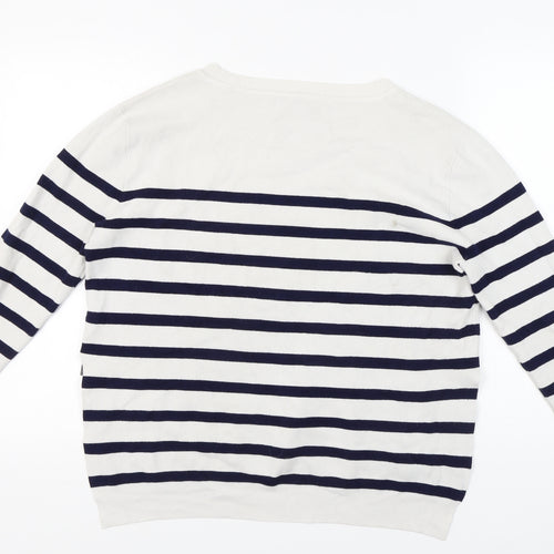 Zara Women’s White Striped Pullover Jumper, L
