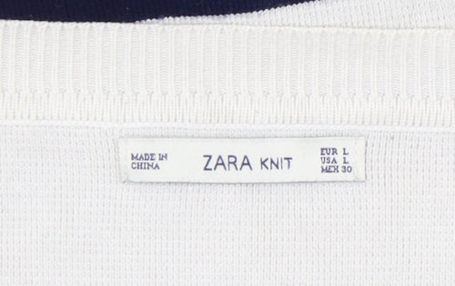 Zara Women’s White Striped Pullover Jumper, L