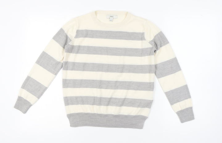 Marks and Spencer Women's Ivory Striped Pullover Jumper Size 12