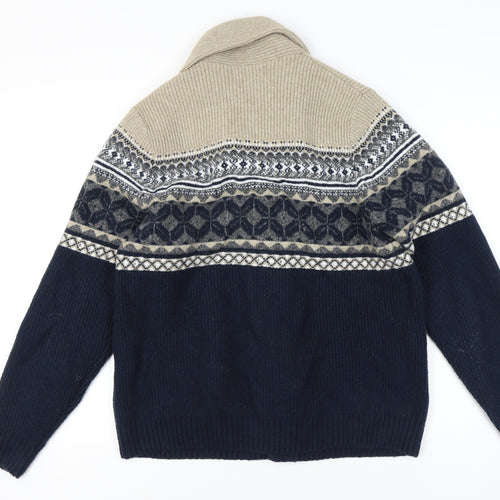Marks and Spencer Men's Blue Cardigan L Fair Isle Knit