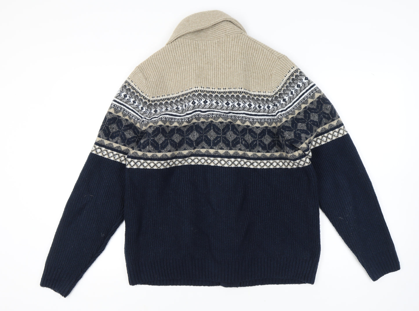 Marks and Spencer Men's Blue Cardigan L Fair Isle Knit