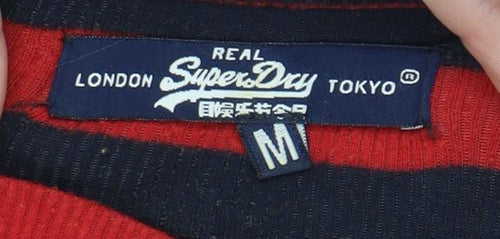 Superdry Women's Red Striped Cropped T-Shirt, M