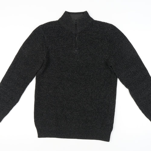 Next Men's Black Knit Jumper S Casual 1/2 Zip