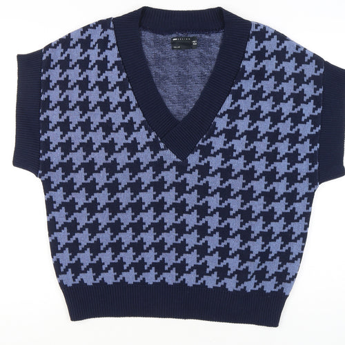 ASOS DESIGN Women's Blue Houndstooth Vest Size 10