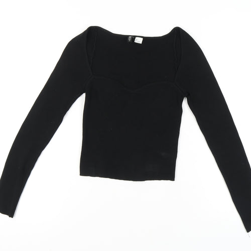 H&M Women's Black Knit Blouse, Size S, Sweetheart Neck