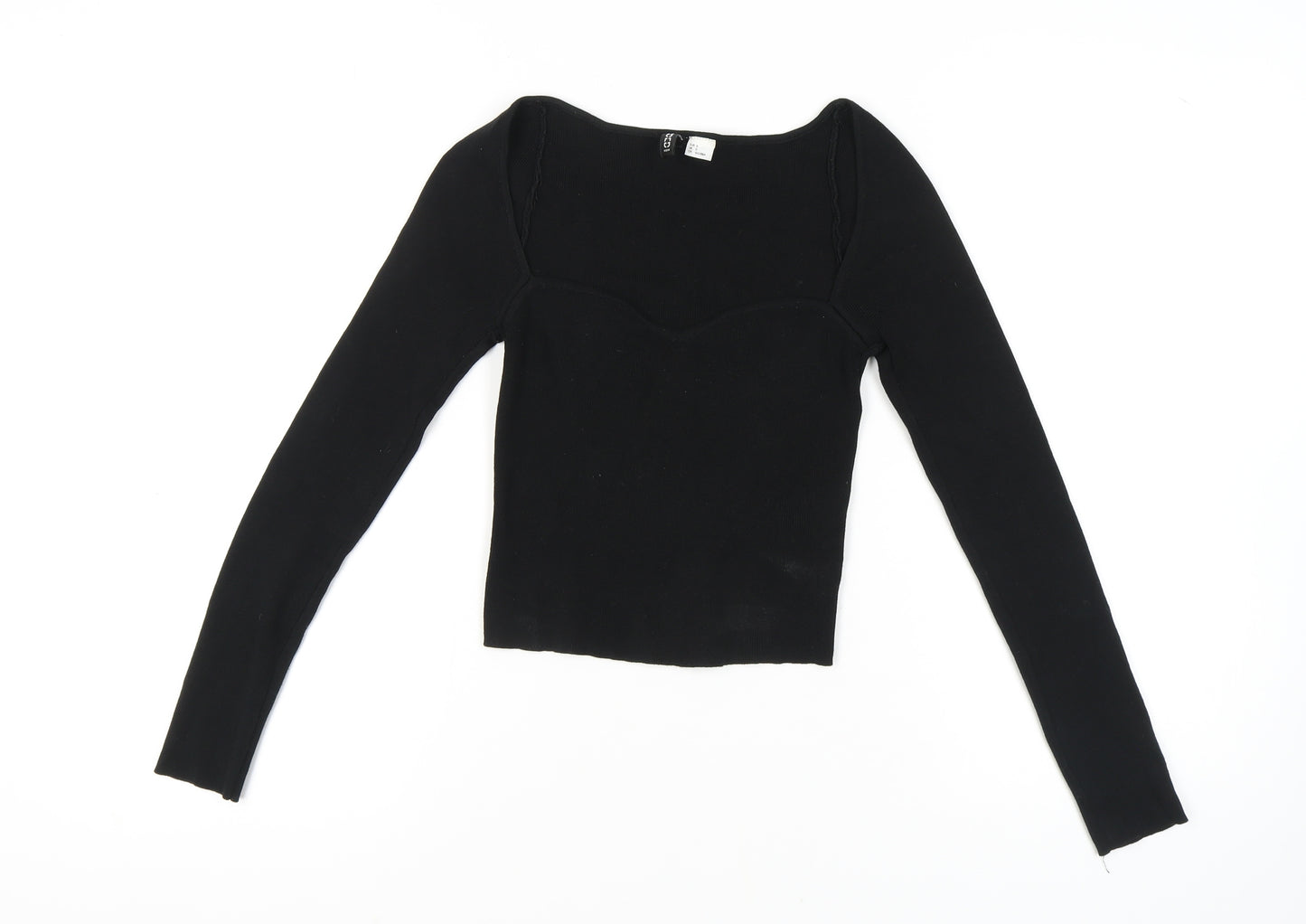 H&M Women's Black Knit Blouse, Size S, Sweetheart Neck
