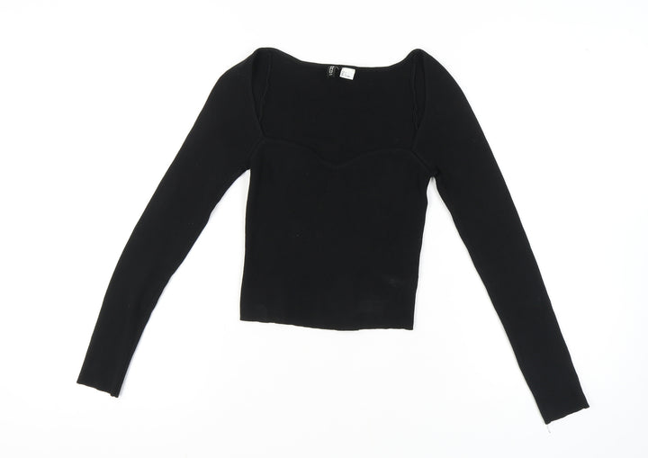 H&M Women's Black Knit Blouse, Size S, Sweetheart Neck
