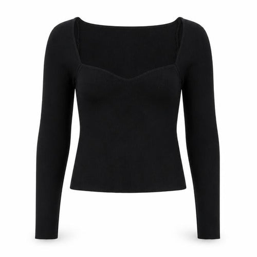 H&M Women's Black Knit Blouse, Size S, Sweetheart Neck