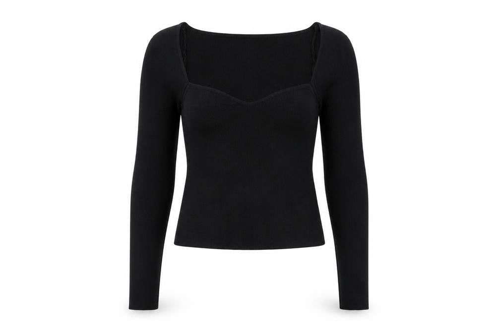 H&M Women's Black Knit Blouse, Size S, Sweetheart Neck