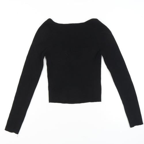 H&M Women's Black Knit Blouse, Size S, Sweetheart Neck