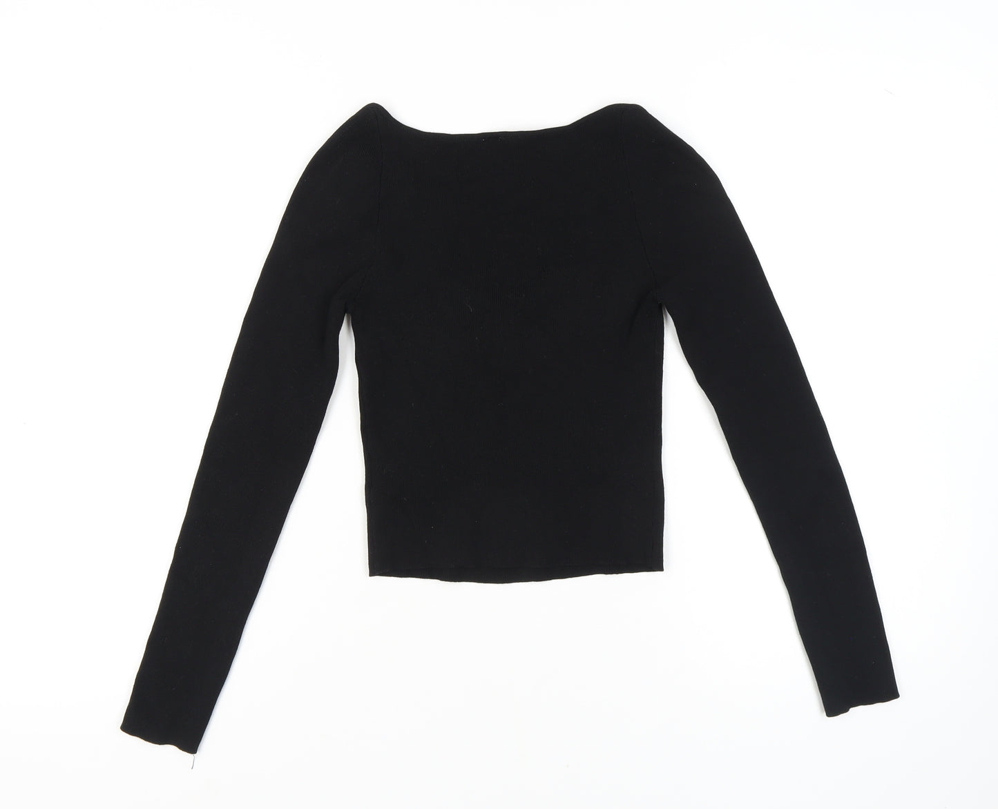 H&M Women's Black Knit Blouse, Size S, Sweetheart Neck