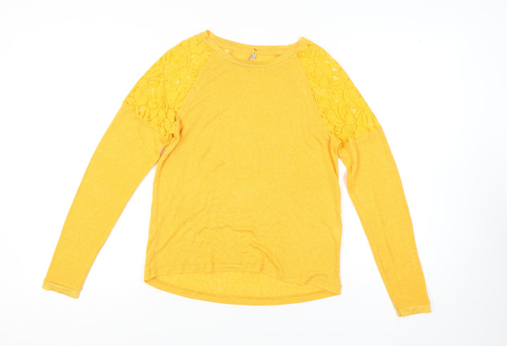 ONLY Women's Yellow Lace Accent Top, Size S