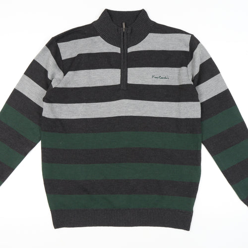 Pierre Cardin Men's Grey Striped Pullover Jumper, Size L