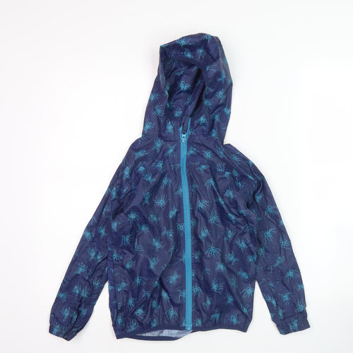 Joules Boys Blue Spider Print Hooded Rain Jacket, 7 Years