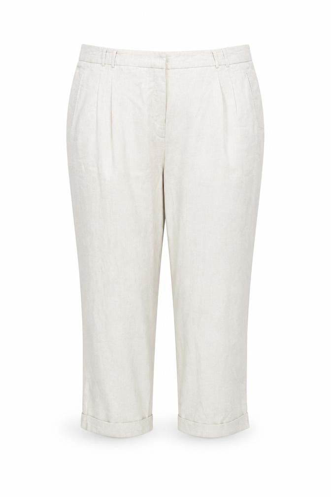 Front view of BHS Women's Beige Trousers, size 18, Cotton Blend
