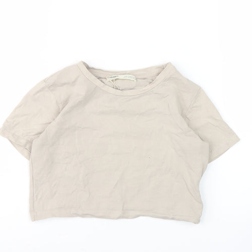Pull & Bear Women's Beige T-Shirt, Size 10, Casual Stretch Top