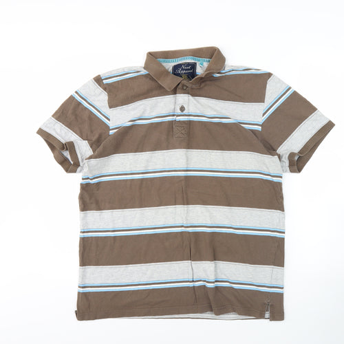 Next Mens Brown Striped Polo Shirt, Size L