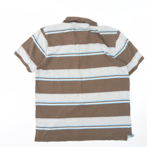 Next Mens Brown Striped Polo Shirt, Size L