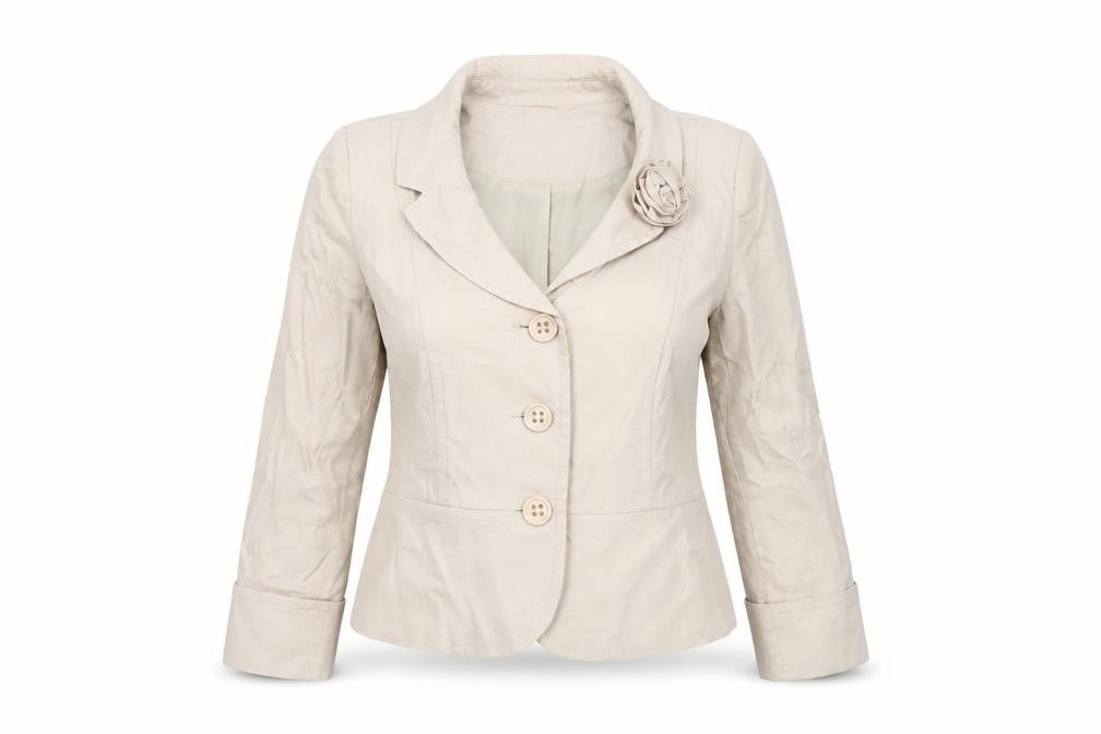 Front view of Dunnes Women's Beige Blazer, size 14, Linen Blend