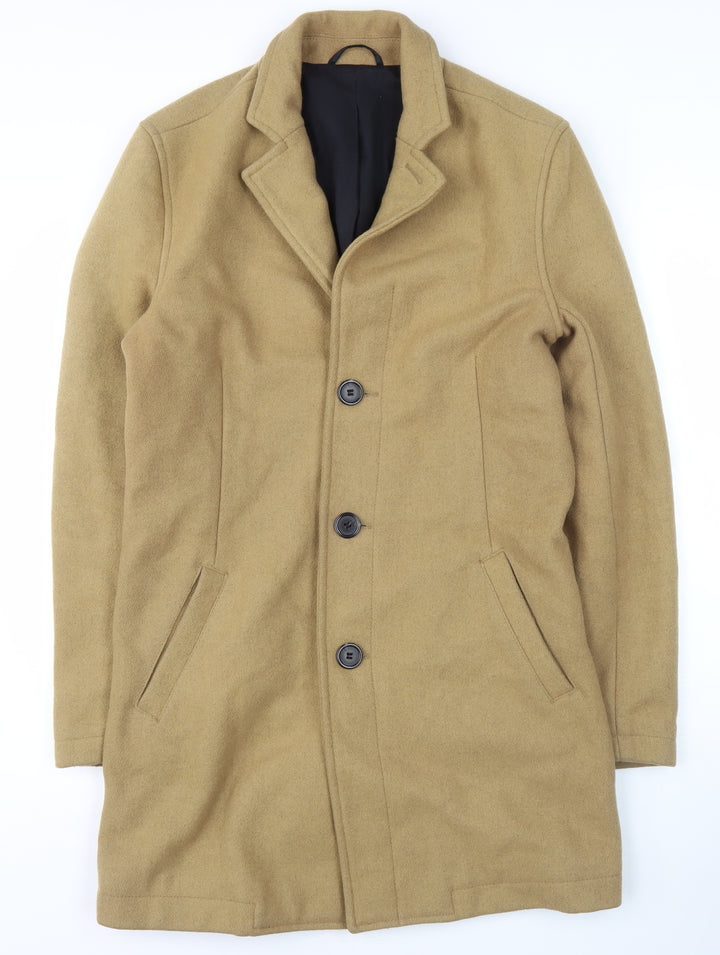 Topman Men's Beige XS Wool Blend Overcoat